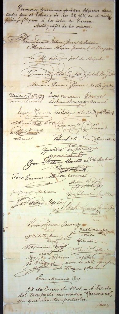 Signed Document of Filipino Deportees to Guam in the National Historical Commission of the Philippines